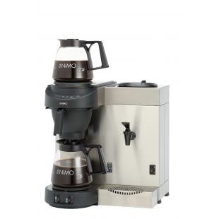 Animo | Koffiezetapparaat met geïntegreerde waterkoker incl. 2 glazen kannen 1.8 ltr. en 2 zelfregulerende warmhoudplaatjes | M200W Zwart | met vaste wateraansluiting